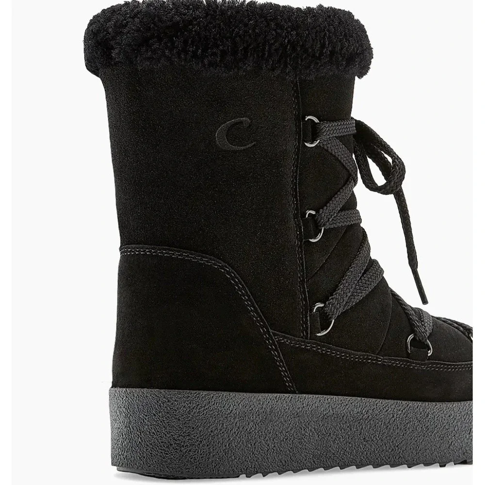 La Canadienne Size 36 US 5.5 Black Suede Shearling Platform Boots NEW Emery $395